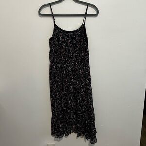 AllSaints Black Floral Silk Midi Dress Size M Fairy Whimsical Goth Grunge Dark